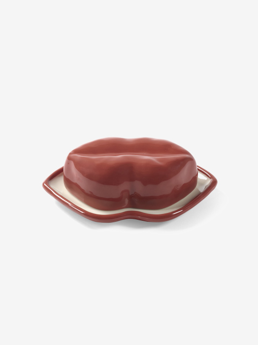 Маслёнка Dish with lid red-white Lips Les Objets Mouleversants, Serax