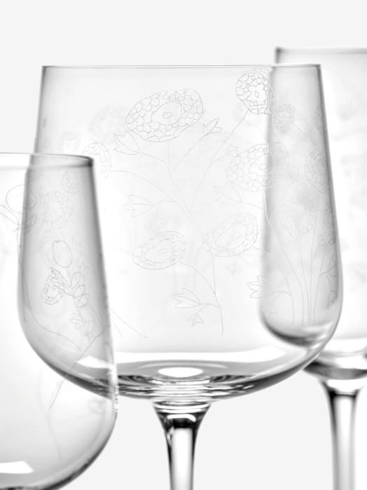 Набор из 4-х бокалов для красного вина Red Wine Glass Anemone Vaniglia Midnight Flowers by Marni, Serax