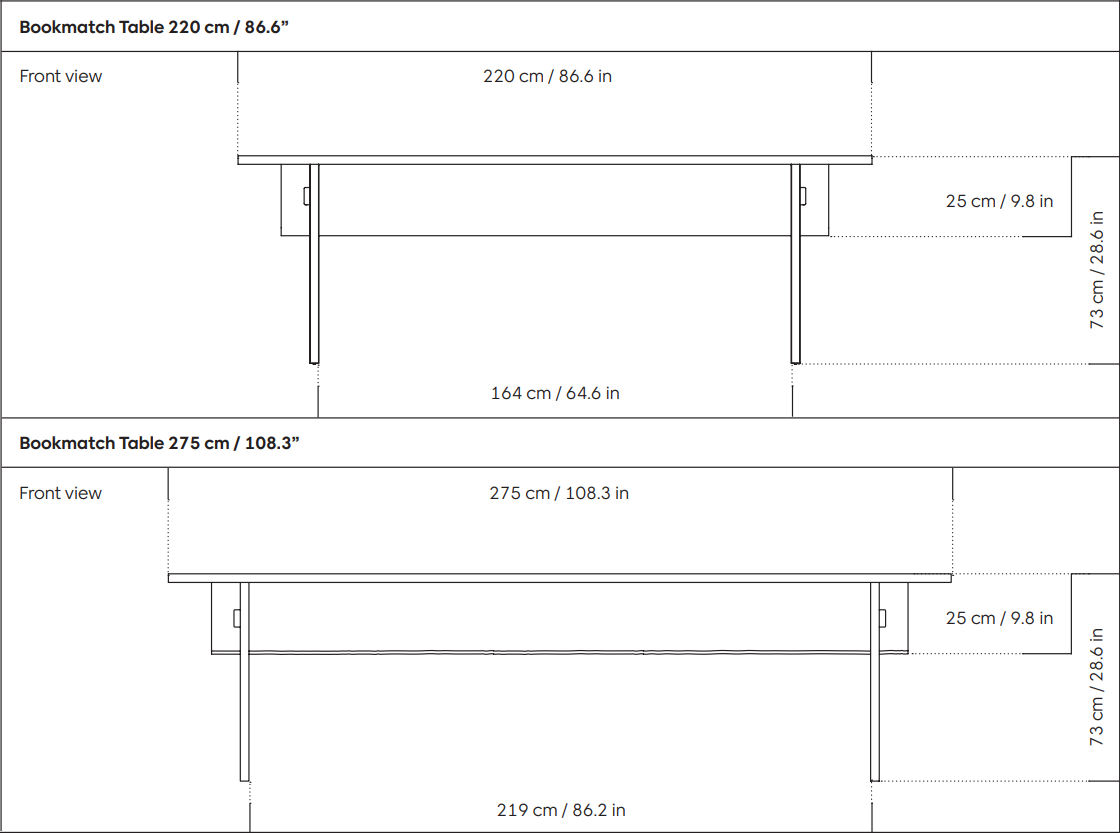 Схема Стол Bookmatch Table 220 cm / 86.6 in, Hem